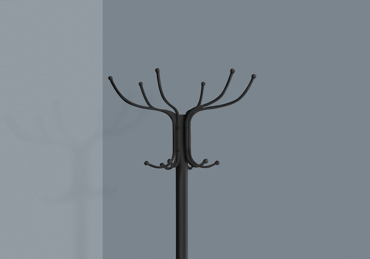 Black Metal Coat Rack with 12 Hooks - Hall Tree Entryway for Living Room
