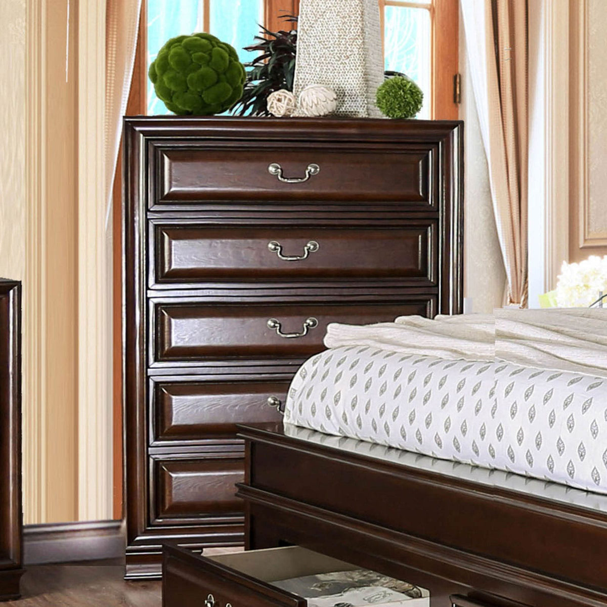 Brown Cherry Solid Wood Transitional Chest for Bedroom Storage