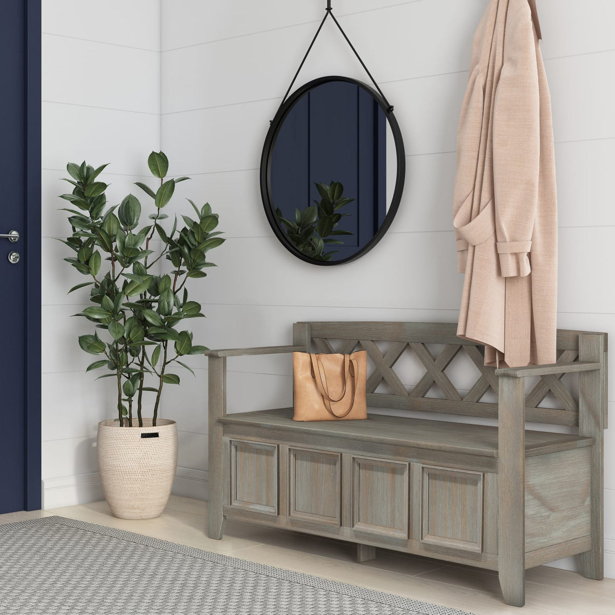 Light Brown Wood Entryway Bench with Storage