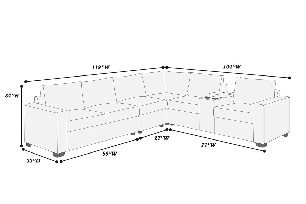 Dark Gray Corduroy L-Shaped Sectional Sofa - 6 Piece Set for Living Room