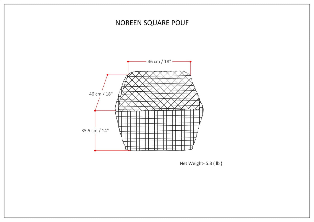 White Fabric Square Pouf - 18" D x 18" W