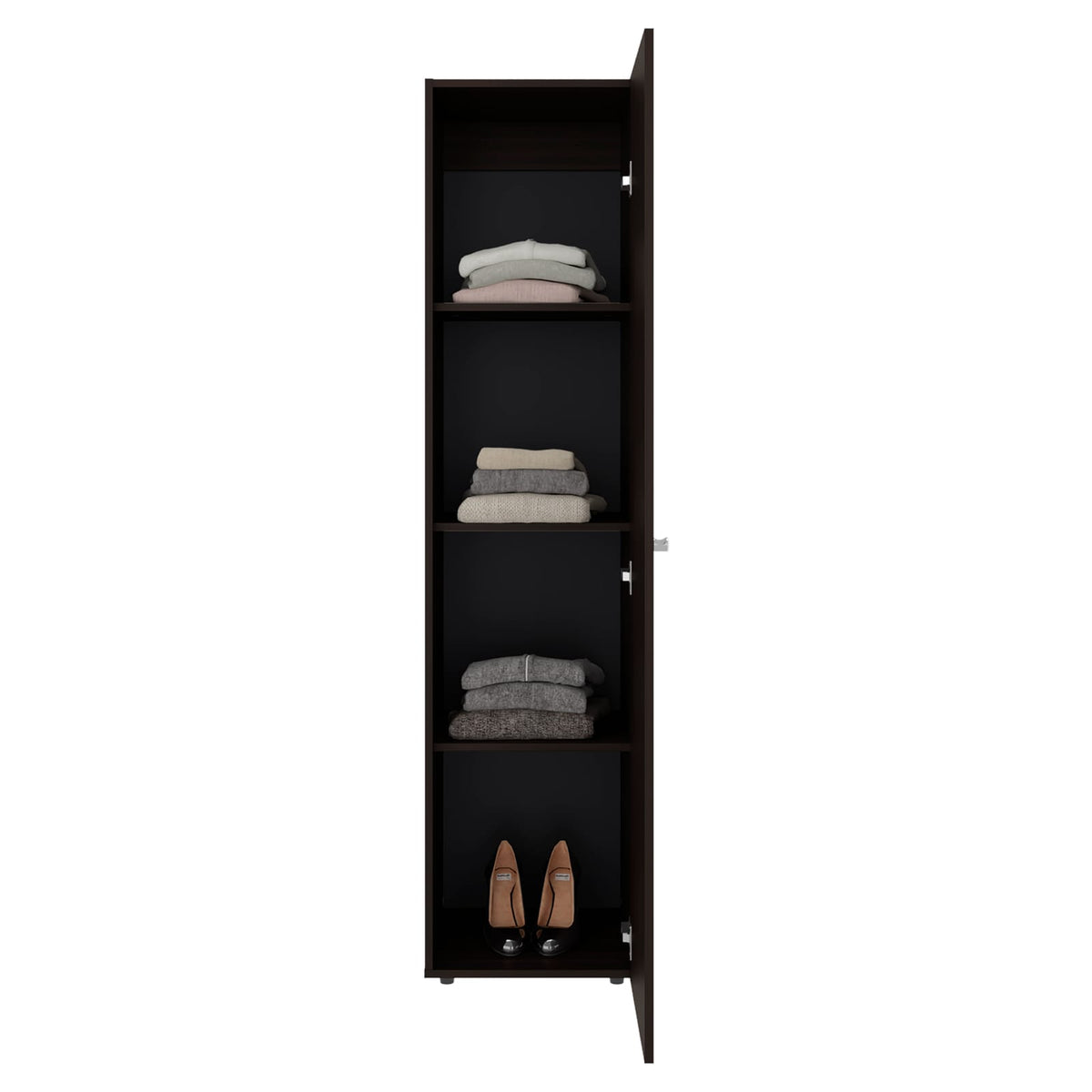Brown Oak Bedroom Cabinet with Mirror & Shelves for Living Room