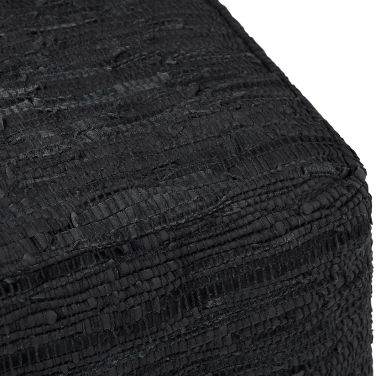 Black Woven Leather Square Pouf - 18" Diameter for Living Room