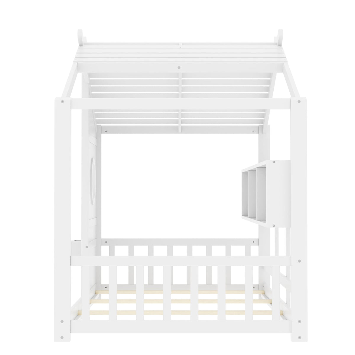 Twin Size Wooden Play House Bed with Storage Shelf for Bedroom