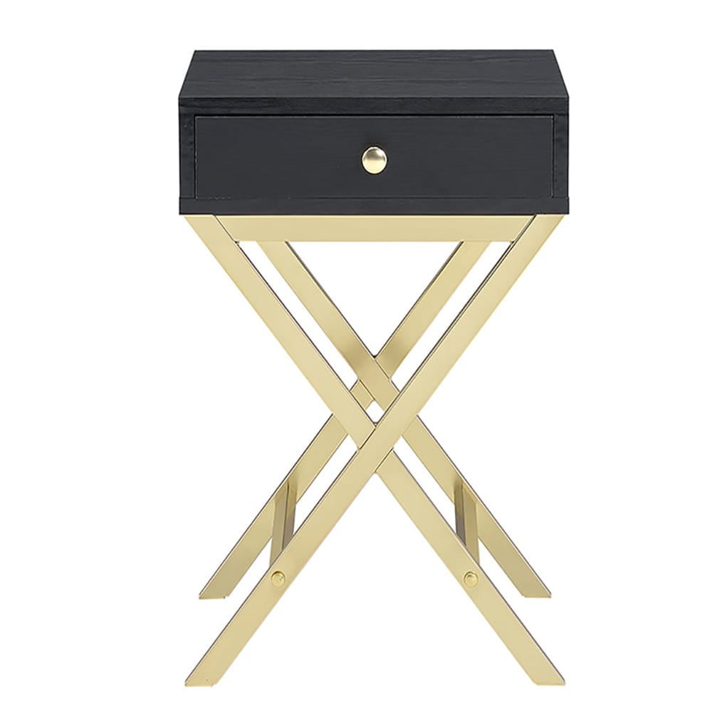 Black and Gold Accent Table - 1 Drawer Rectangular