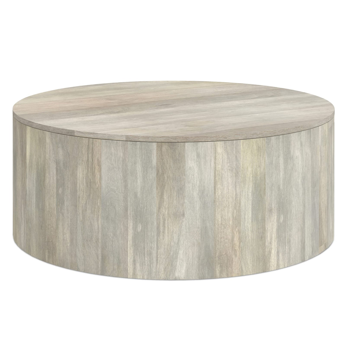 White Wood Drum Coffee Table - 36" Diameter