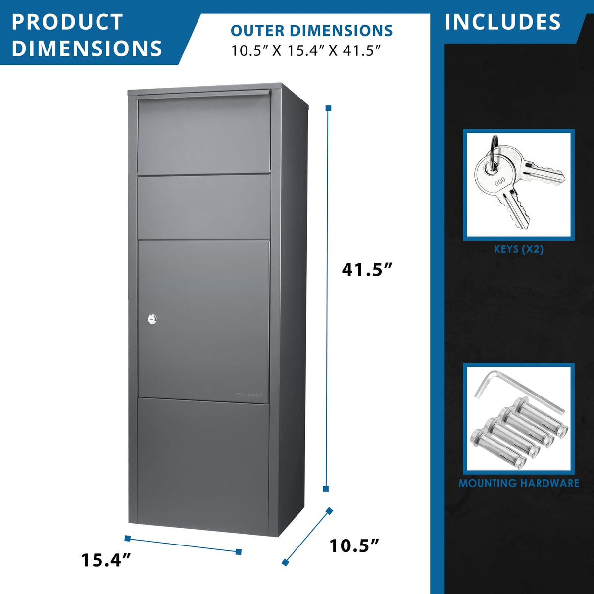 Large Locking Parcel Drop Box - Gray Steel