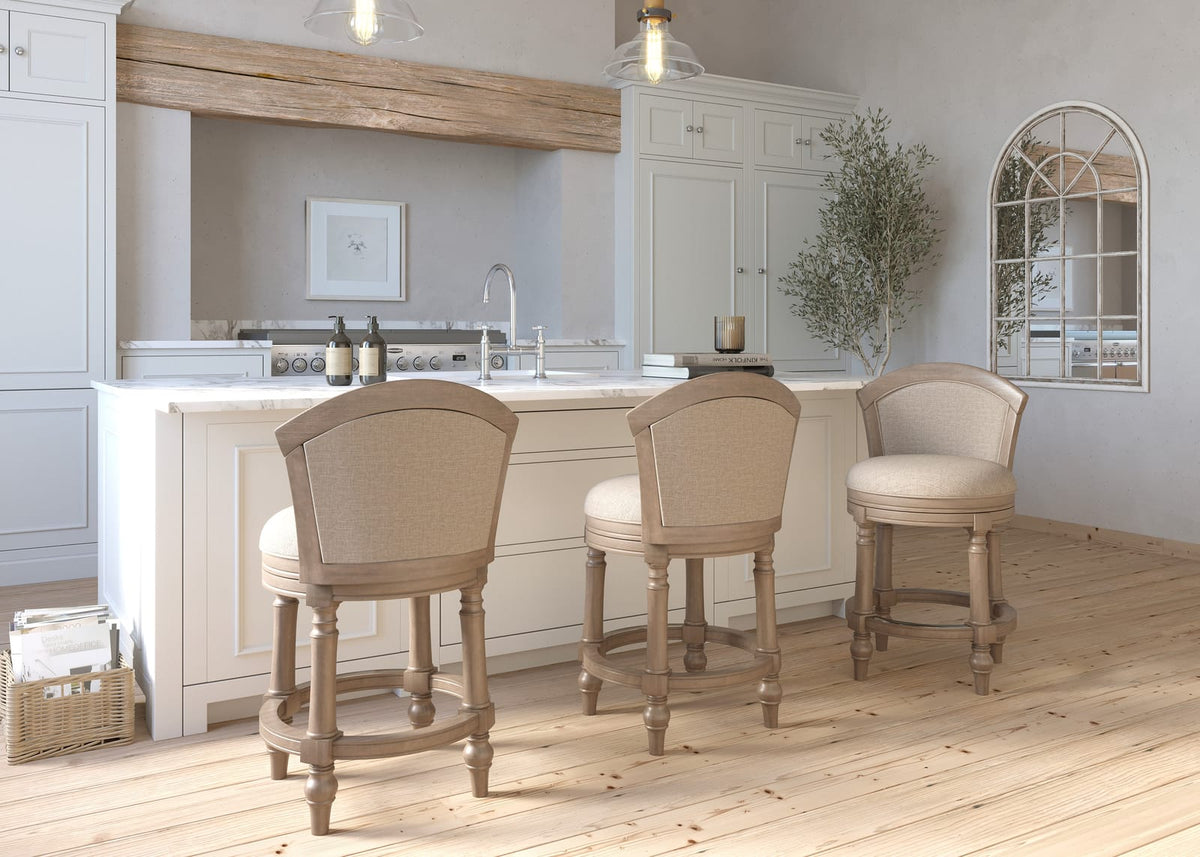 Gray Barrel-Back Bar Stool - Swivel & Upholstered Comfort