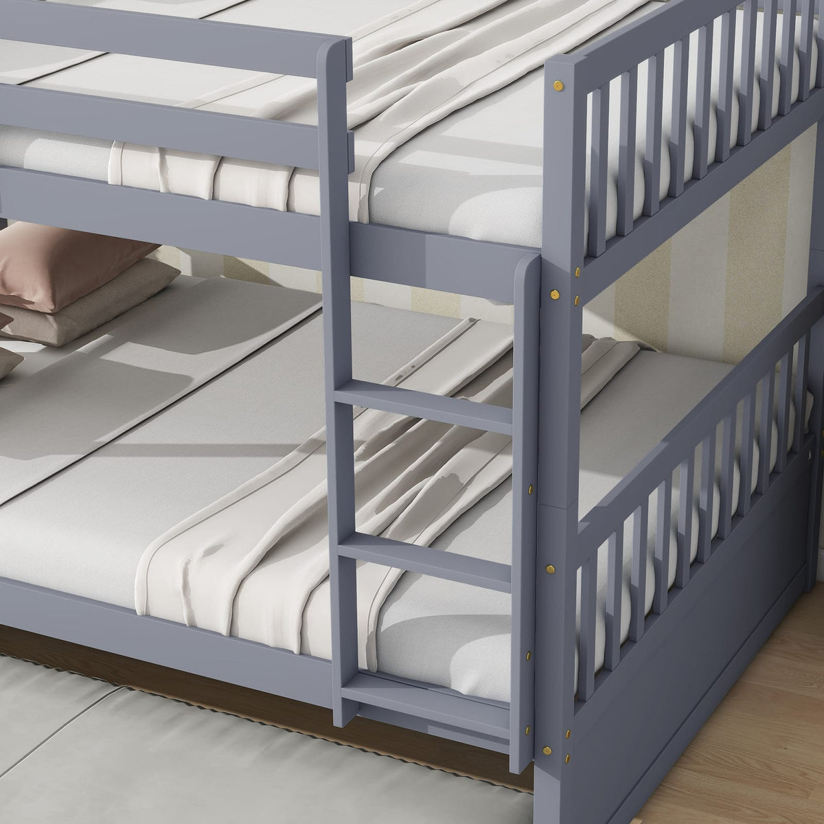 Full Size Rubber Wood Bunk Bed Frame Grey