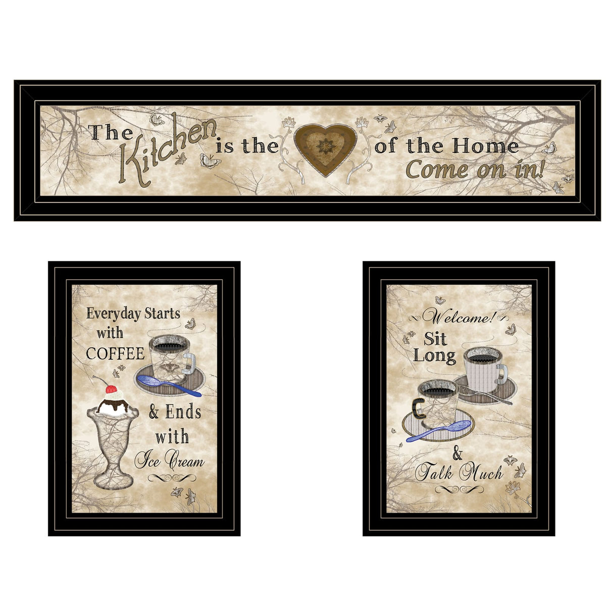 Black Frame Nature Kitchen Vignette 3 Piece Wall Art