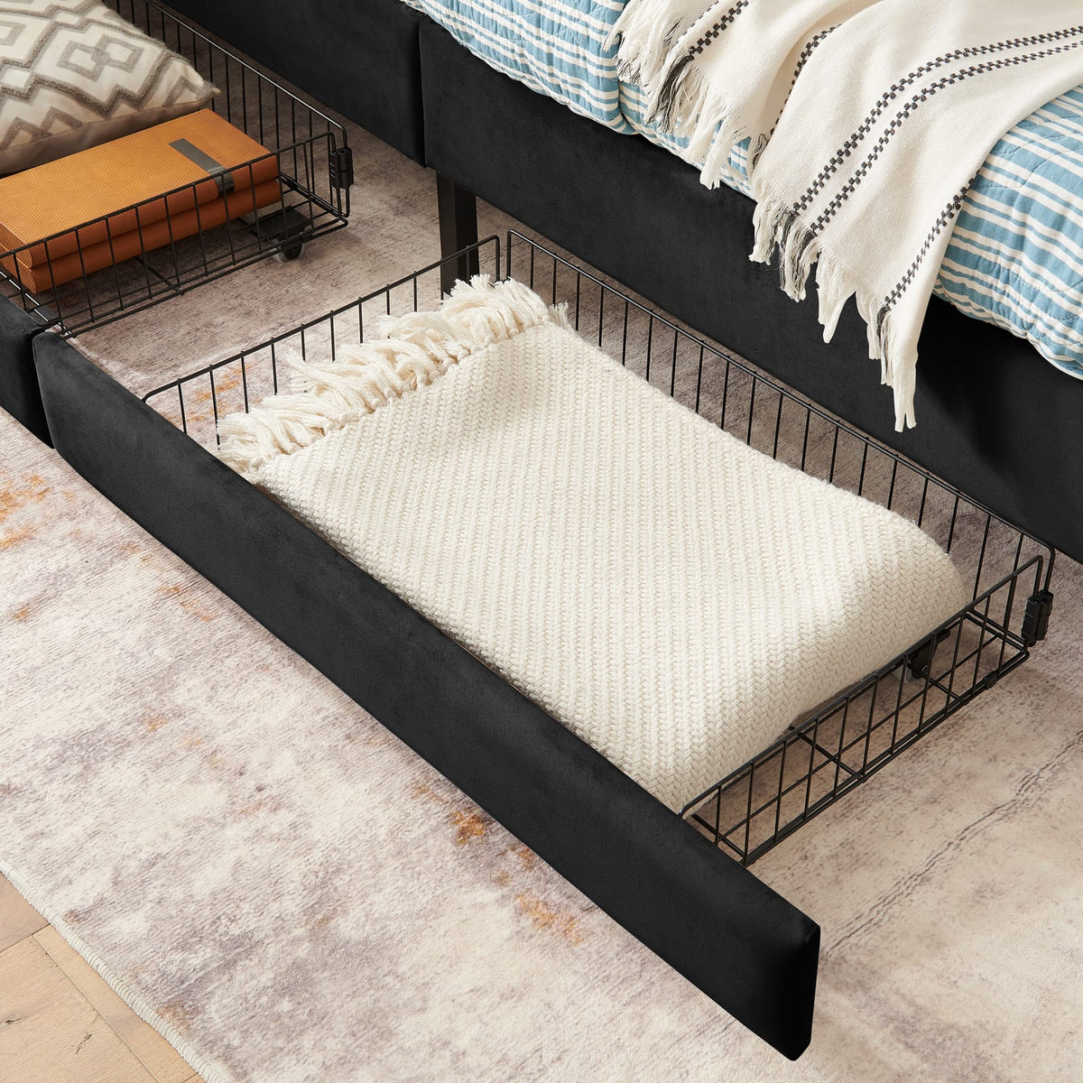 Twin Velvet Sofa Bed Frame with Storage Drawers, Black for Living Room