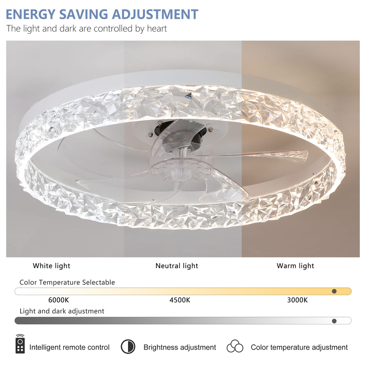 Acrylic Bedroom Ceiling Fan Light - White
