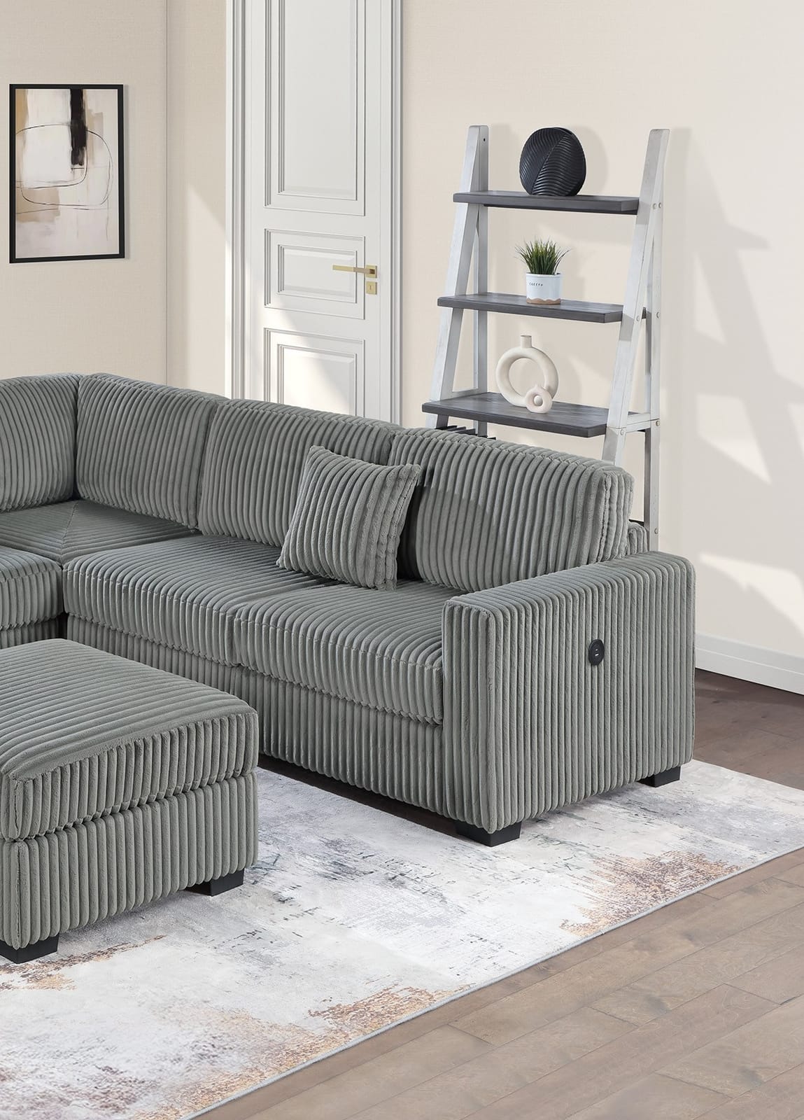 L-Shaped Corduroy Sectional - Smoke Gray, 4pc Set for Living Room