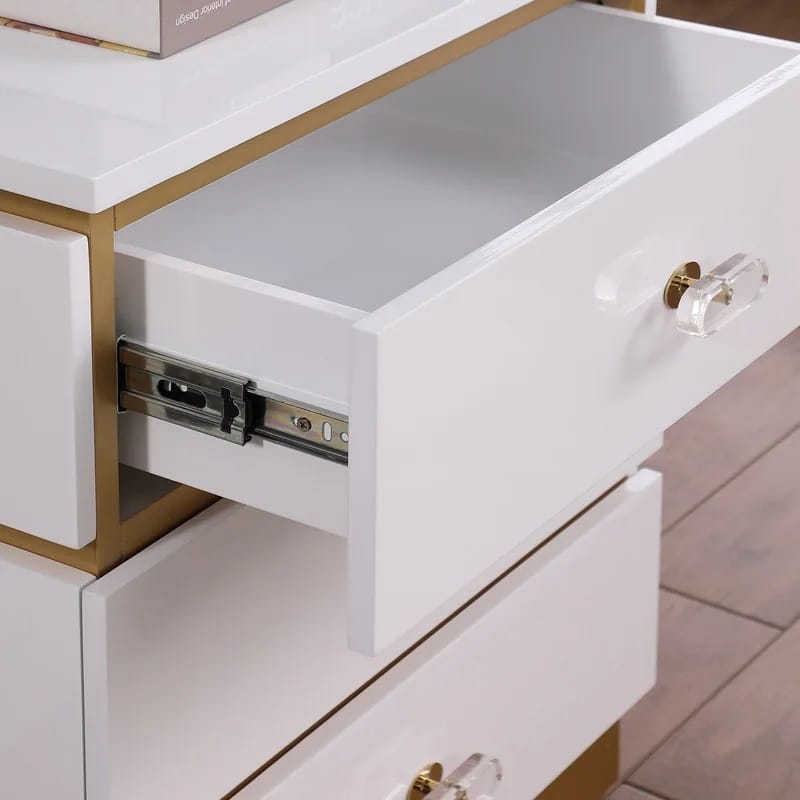 Gold & White Rectangular End Table - 3 Drawers for Living Room