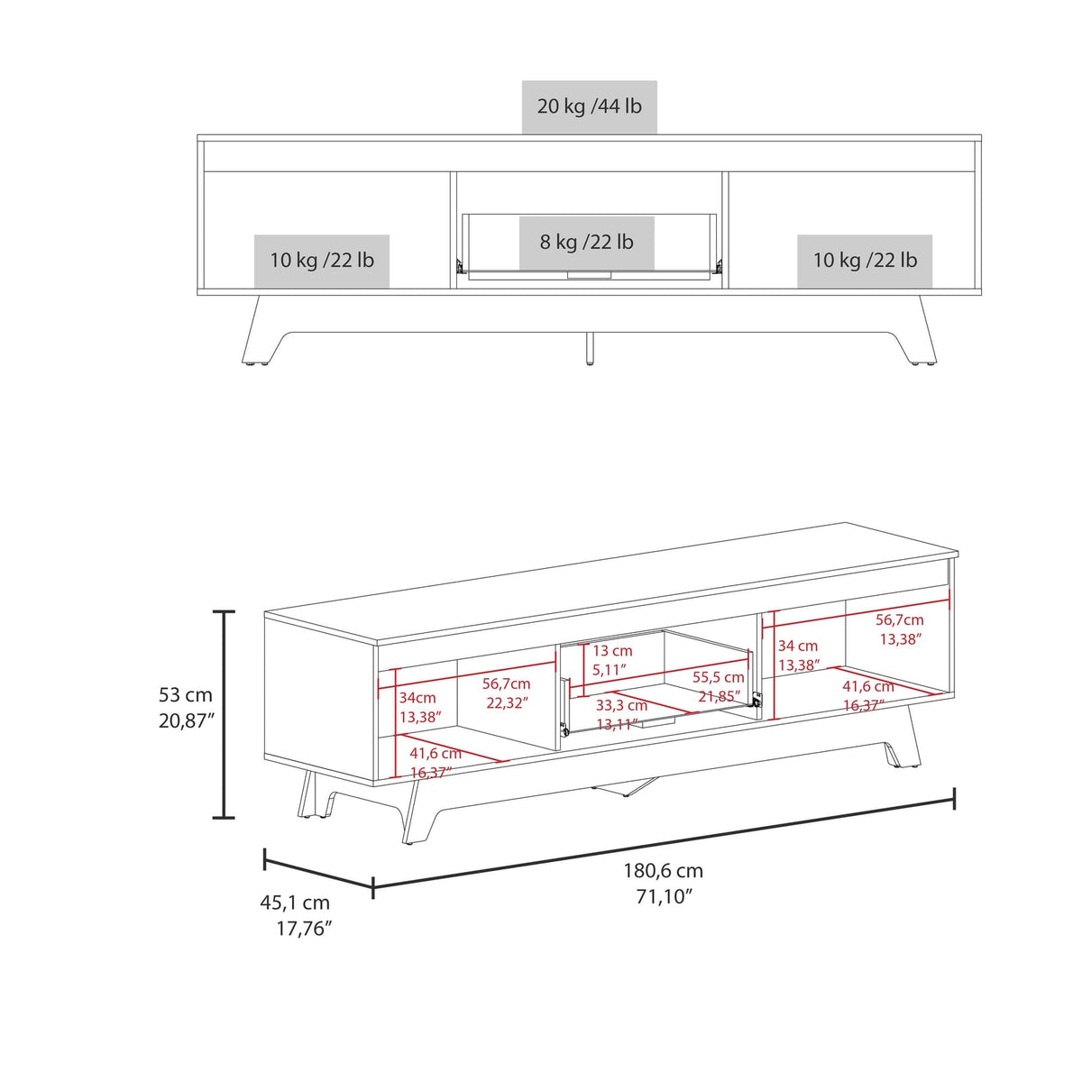 Woodall TV Stand - Modern White & Natural Oak Entertainment Center