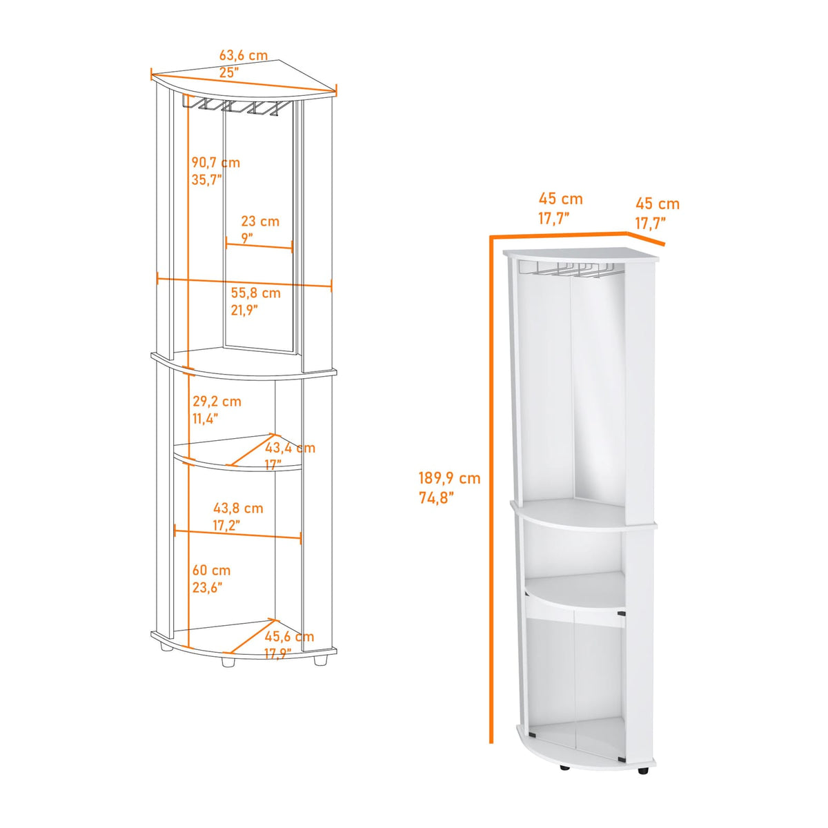 White 3-Tier Shelf Corner Bar Cabinet with Glass Rack