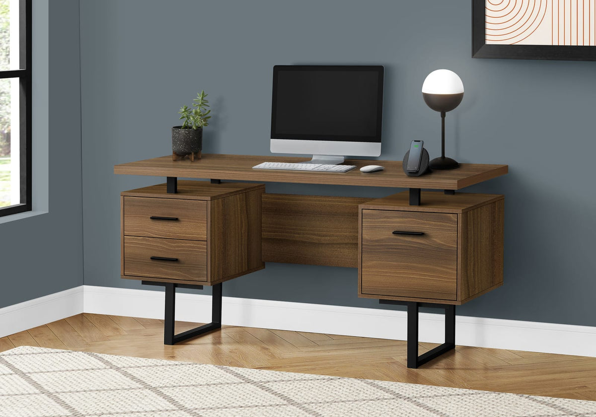 Walnut Computer Desk - 60" Home Office Storage Desk