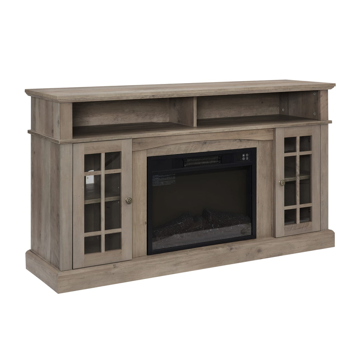 Grey Wash TV Stand with Fireplace - 65" TV Storage for Living Room