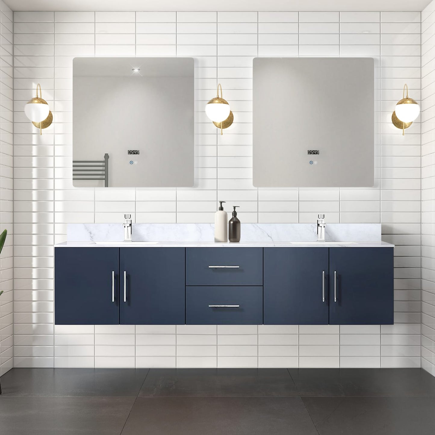80 Inch Navy Blue Double Bathroom Vanity with Marble Top