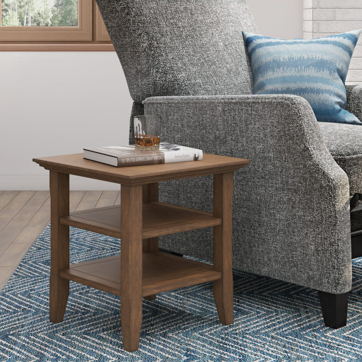 Dark Brown End Table - 19"D x 19"W x 20"H for Living Room