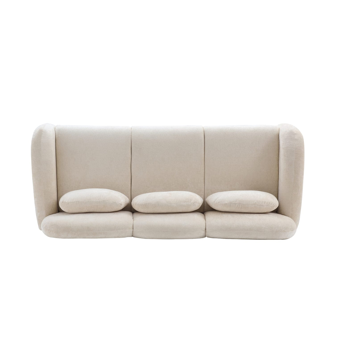 3 Seat Beige Boucle Fabric Sofa with Wooden Frame for Living Room