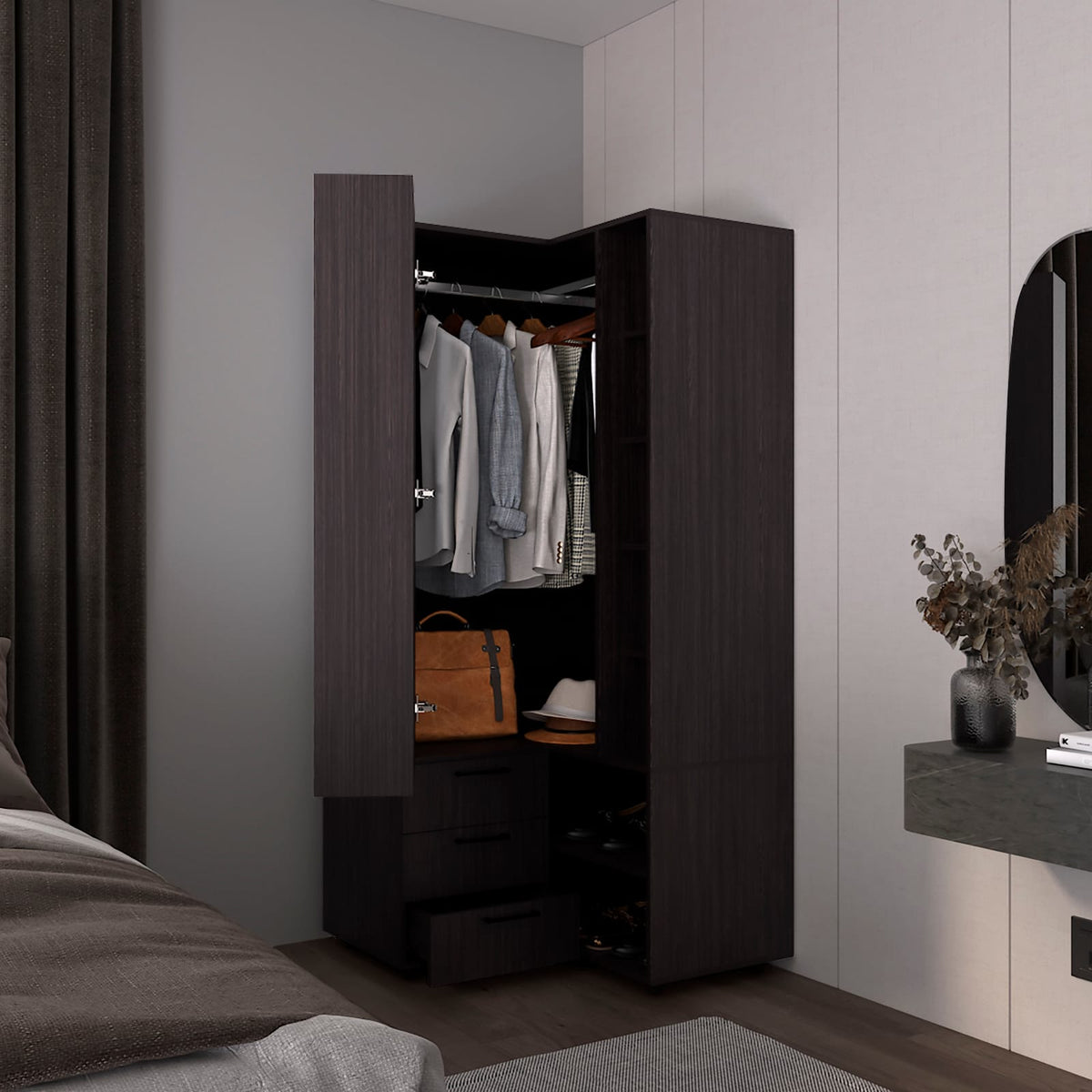 Black 3-Drawer Dresser with 7 Shelves - 70.9" Wide