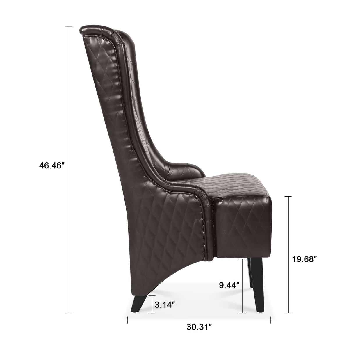23" Wide Dark Brown Faux Leather Accent Chair - High Back, Soft Padded