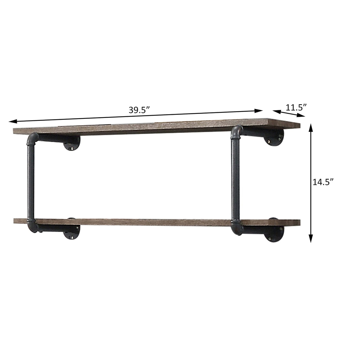 Antique Oak & Grey 2-Tier Wall Shelf - Industrial Style for Living Room