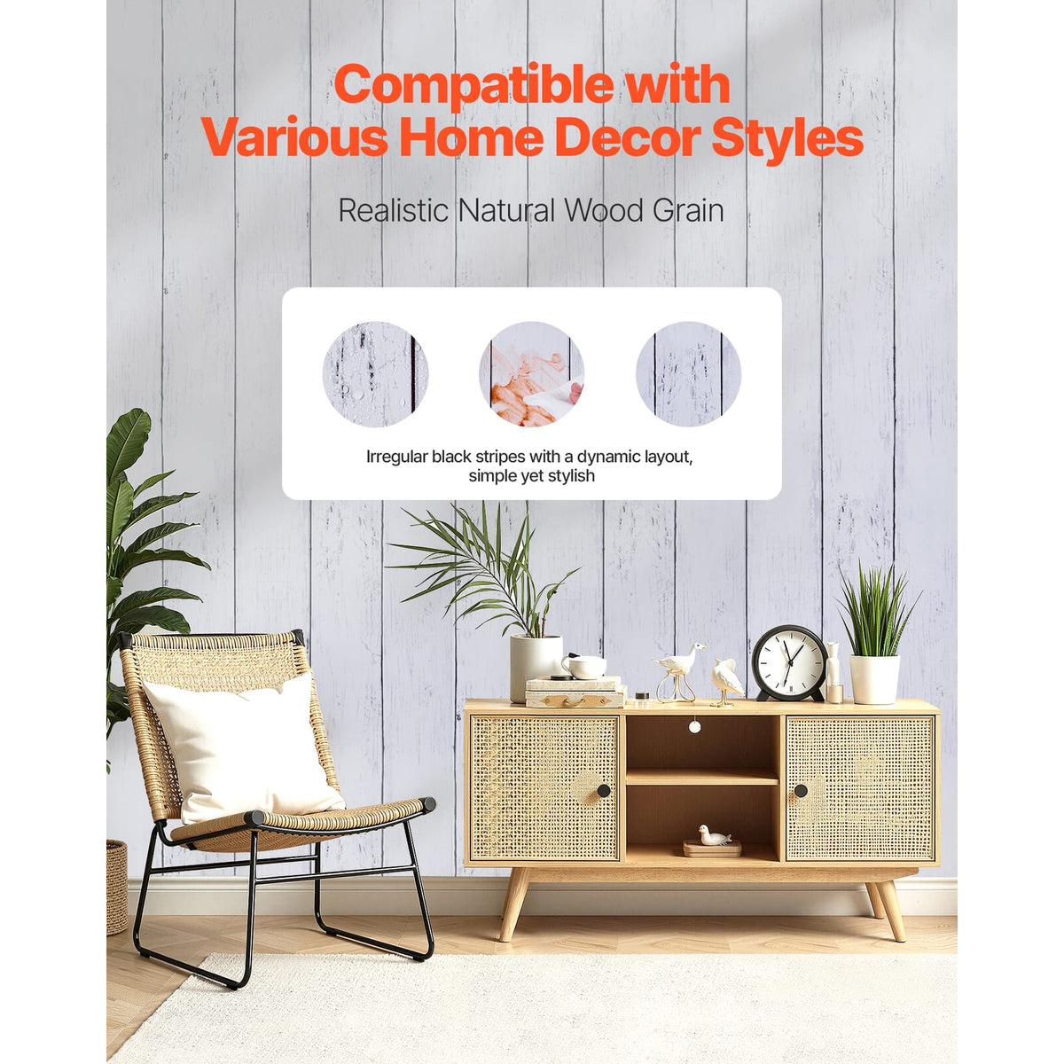 Peel and Stick Wallpaper White Wood Textured - 17.7 x 472.4 inch Easy to Install