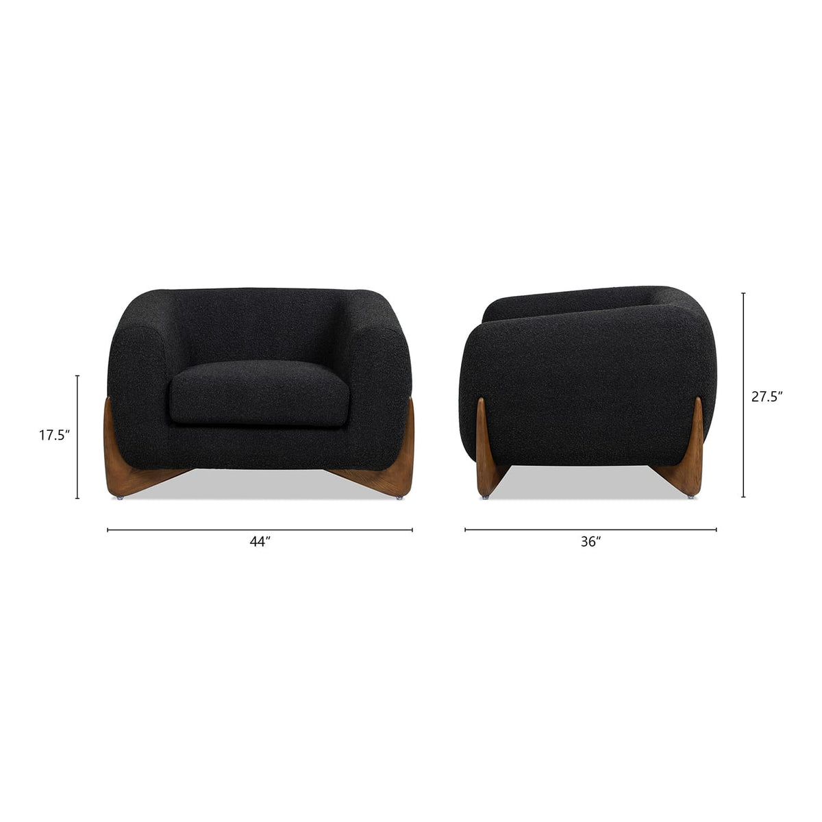 Black Boucle Accent Chair with Natural Oak Legs for Living Room