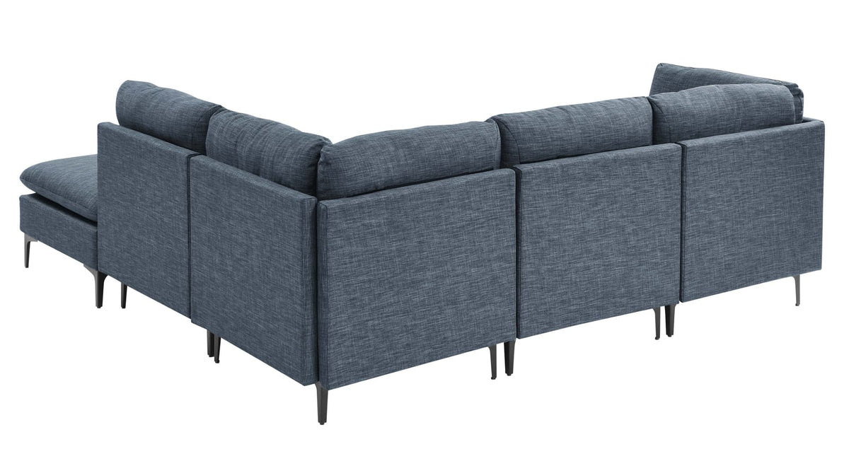 Dark Blue Linen 5 Seat Sectional Sofa for Living Room