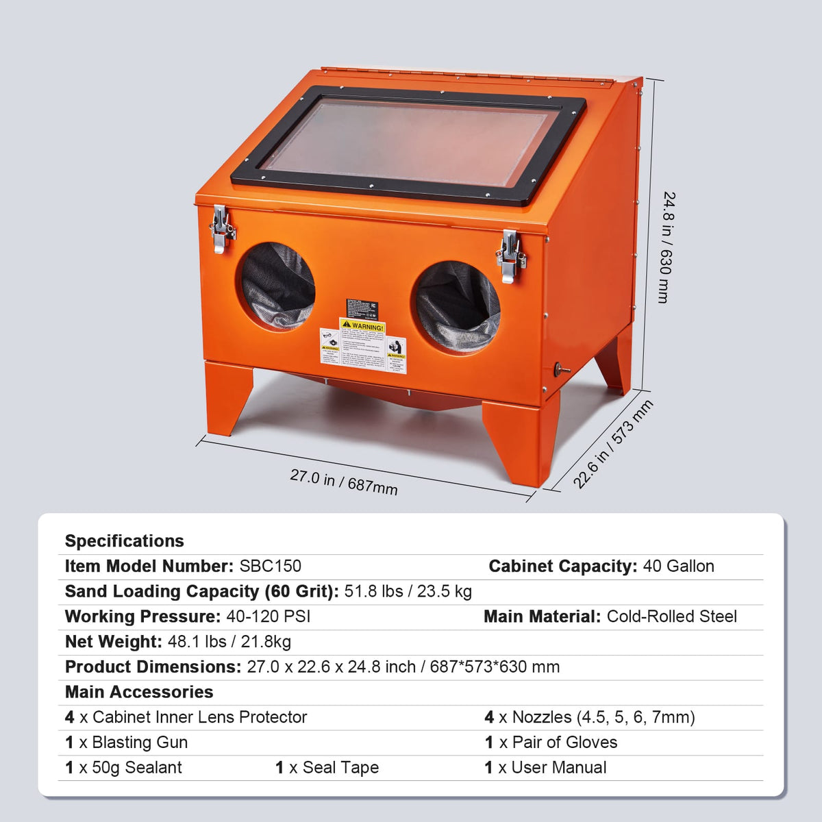 40 Gallon Sandblasting Cabinet - Orange Metal, Efficient Surface Treatment