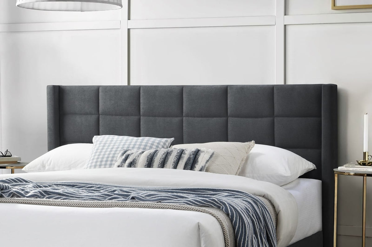 Elegant Charcoal Linen Queen Bed Frame - Box Spring Not Required