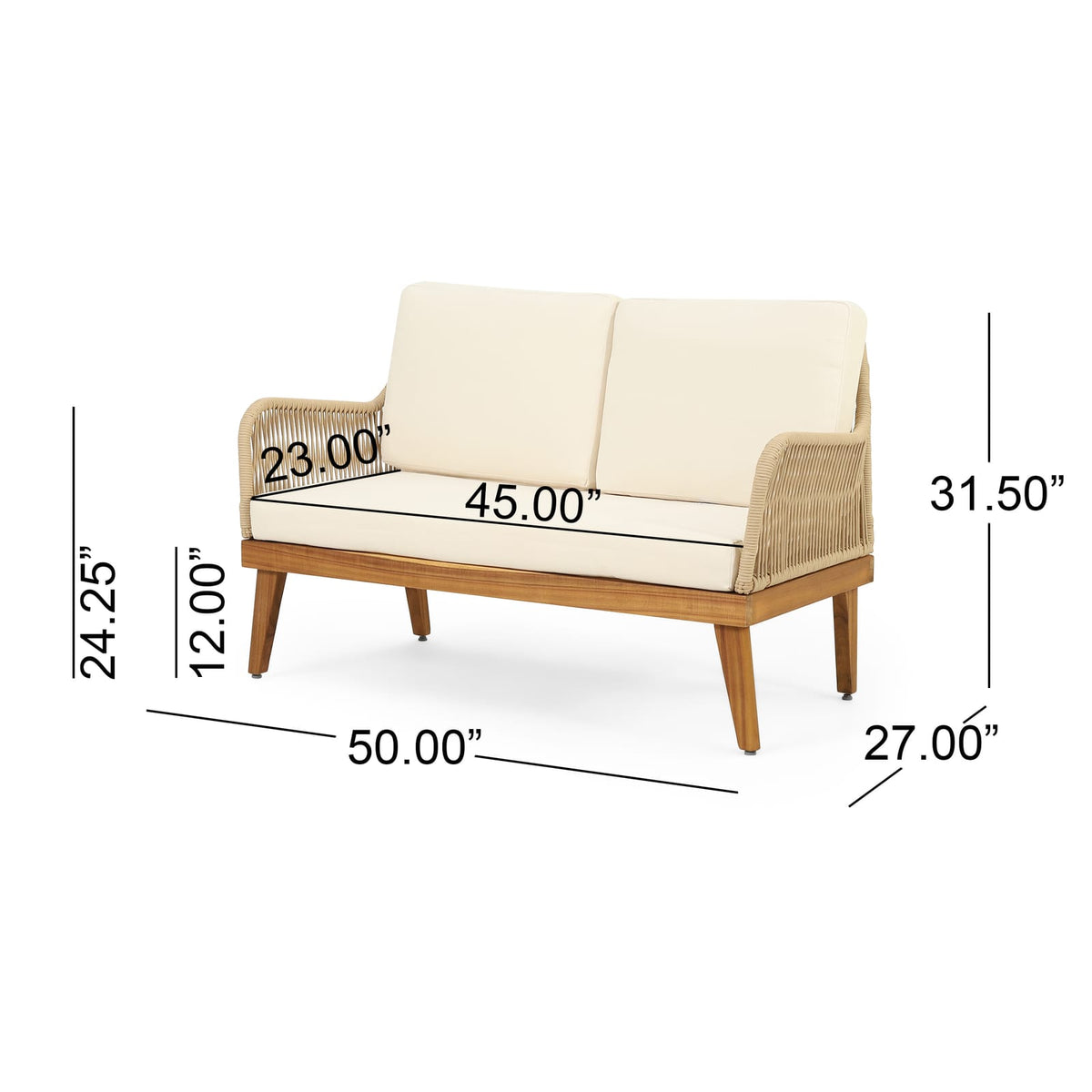 Teak Acacia Wood Chat Set - Loveseat & 2 Chairs, Outdoor Patio Furniture