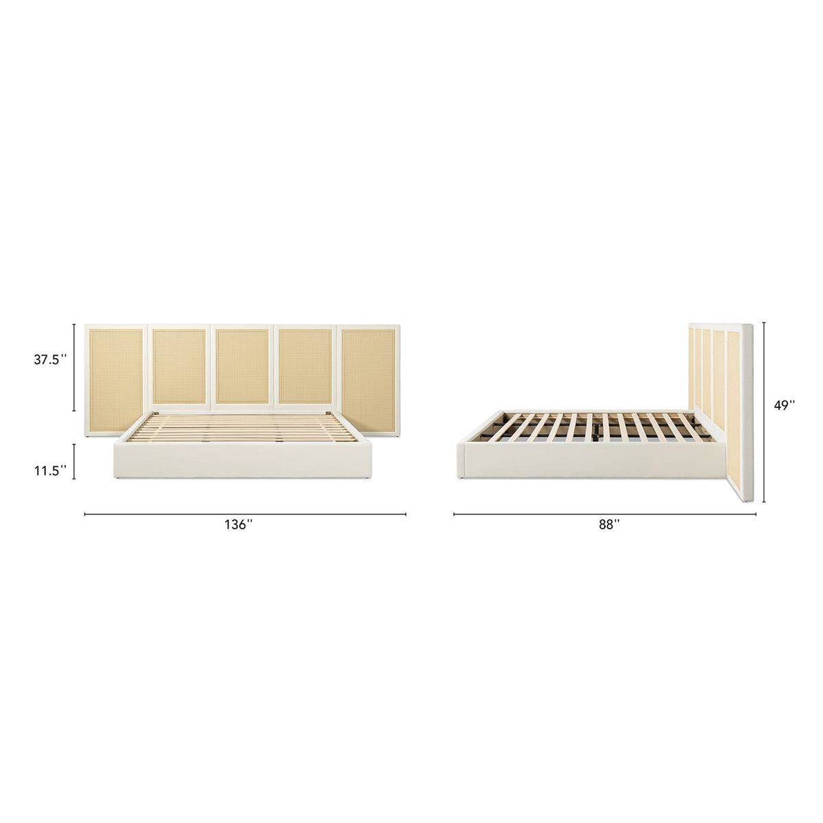 Capri Extended Headboard Cane Platform Bed, Antique White Polyester