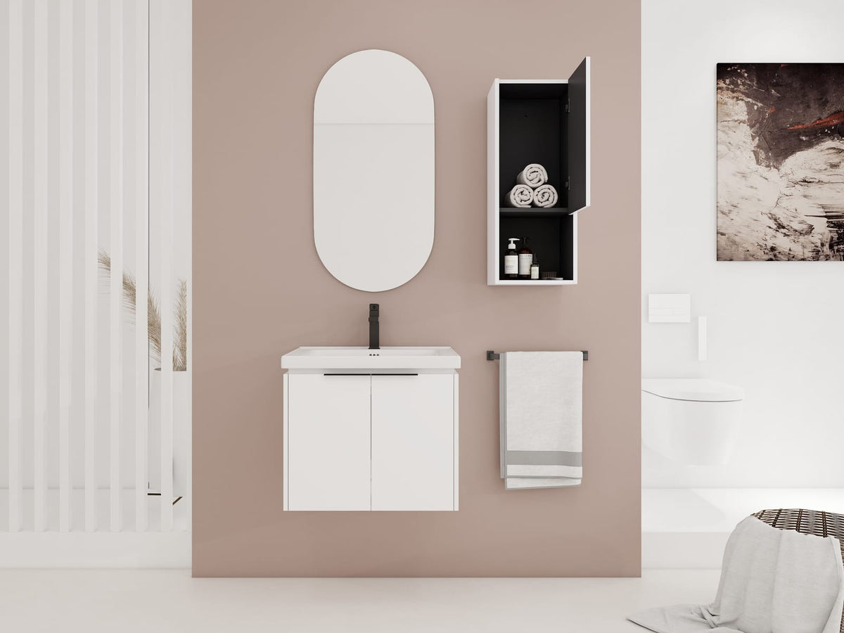 24" Wall-Mounted Bathroom Vanity - White Plywood, Soft Close Doors