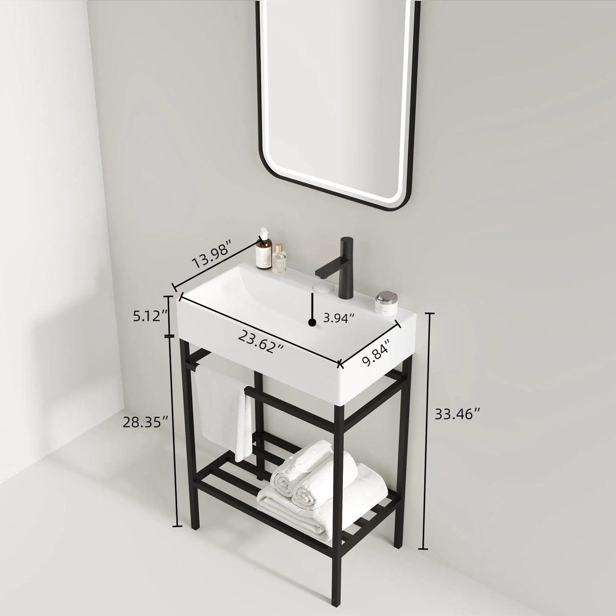 White Ceramic Bathroom Vanity Sink 24 Inch