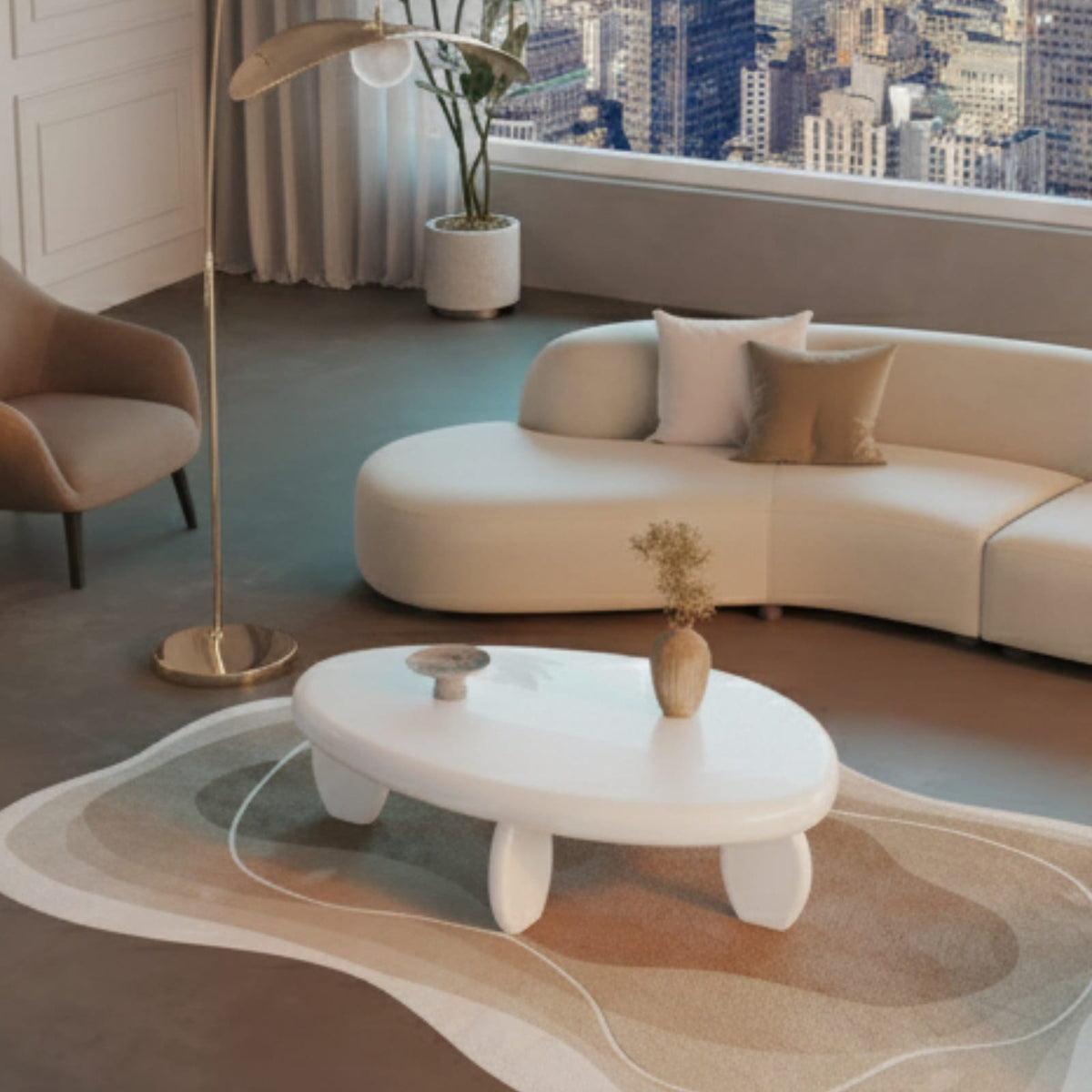 46" Modern White Coffee Table - High Gloss MDF for Living Room