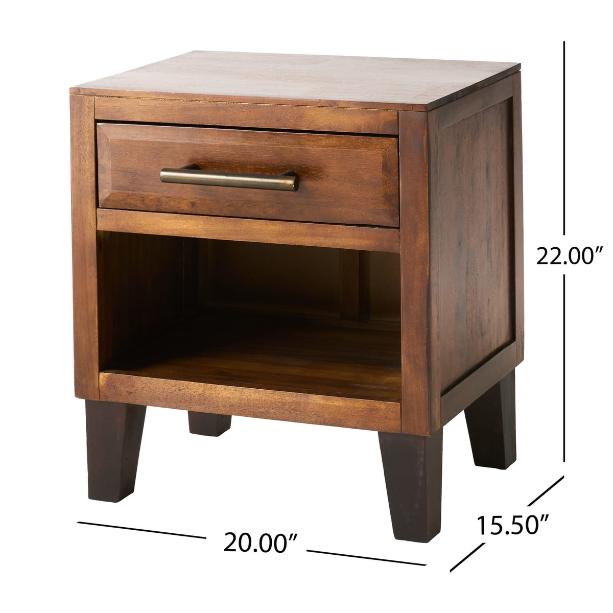 Acacia Wood Nightstand - 20" Brown Bedroom Table for Living Room