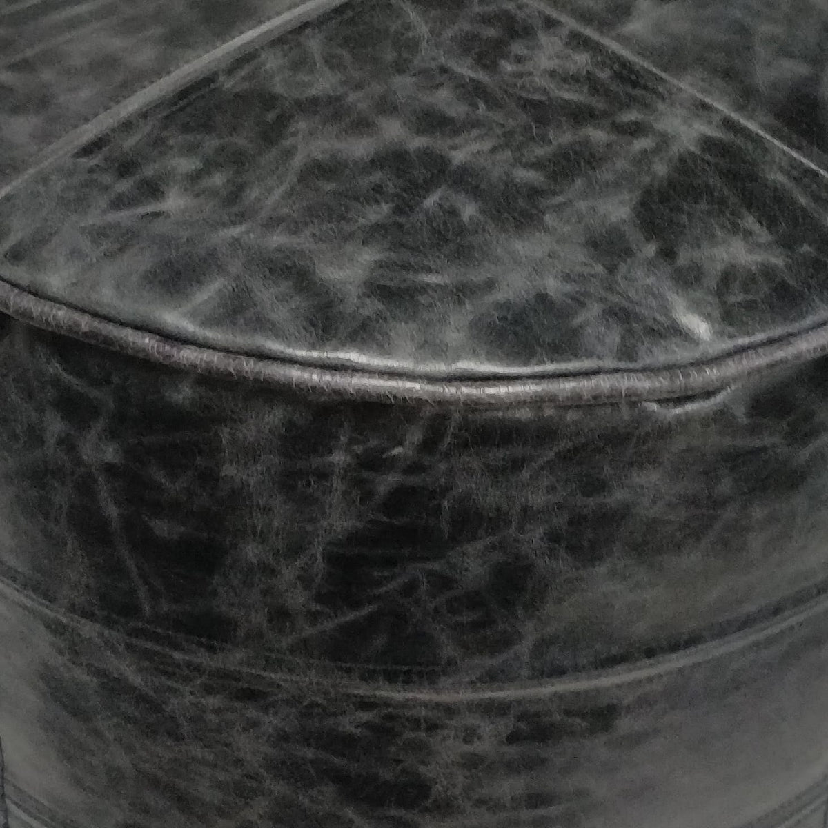 Dark Gray Leather Round Pouf - 18 Inch