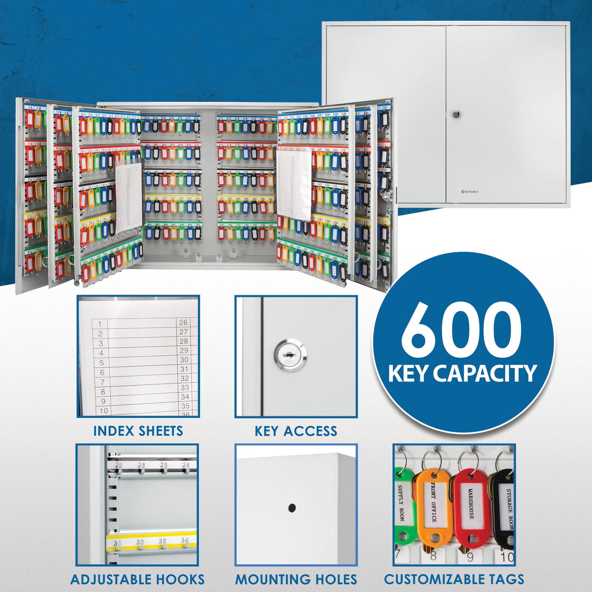 Gray Steel Key Cabinet - 600 Key Wall Mount