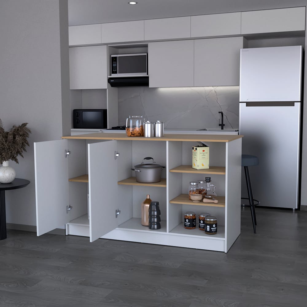 Kitchen Island Leoti - White Engineered Wood