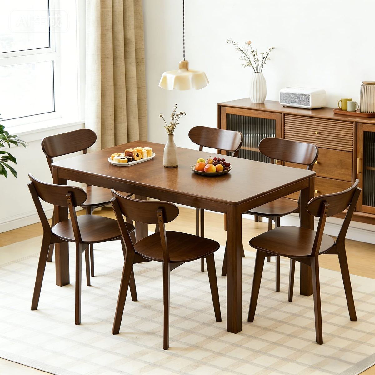 Mid-Century Modern Dining Chairs Set of 2 - Walnut Wood, Curved Backrest