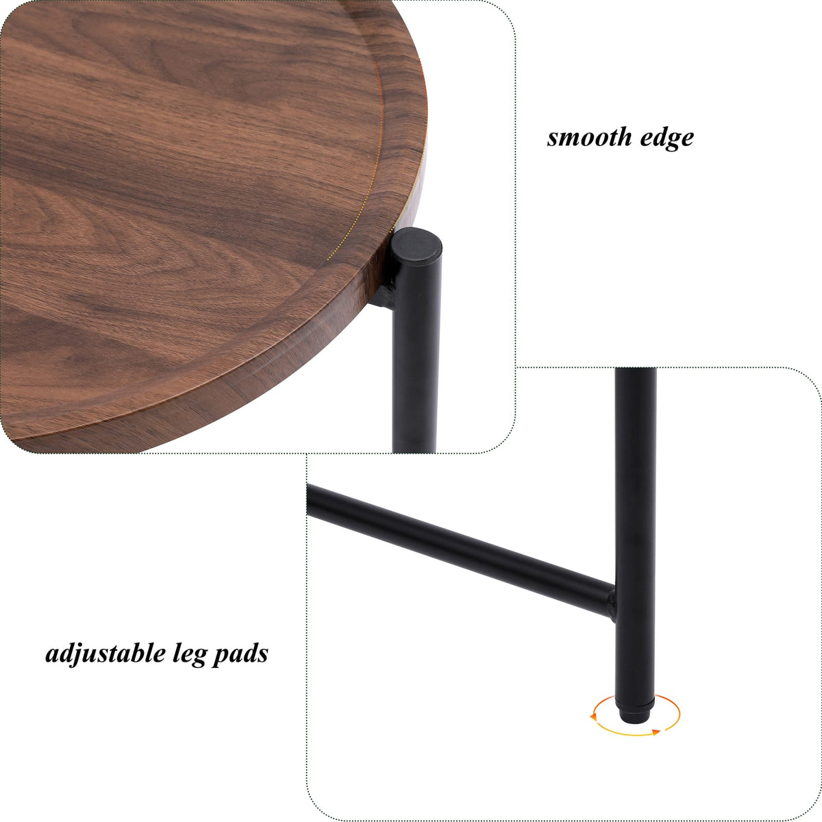 Walnut Brown Oval Sofa Table - Storage Shelves for Living Room