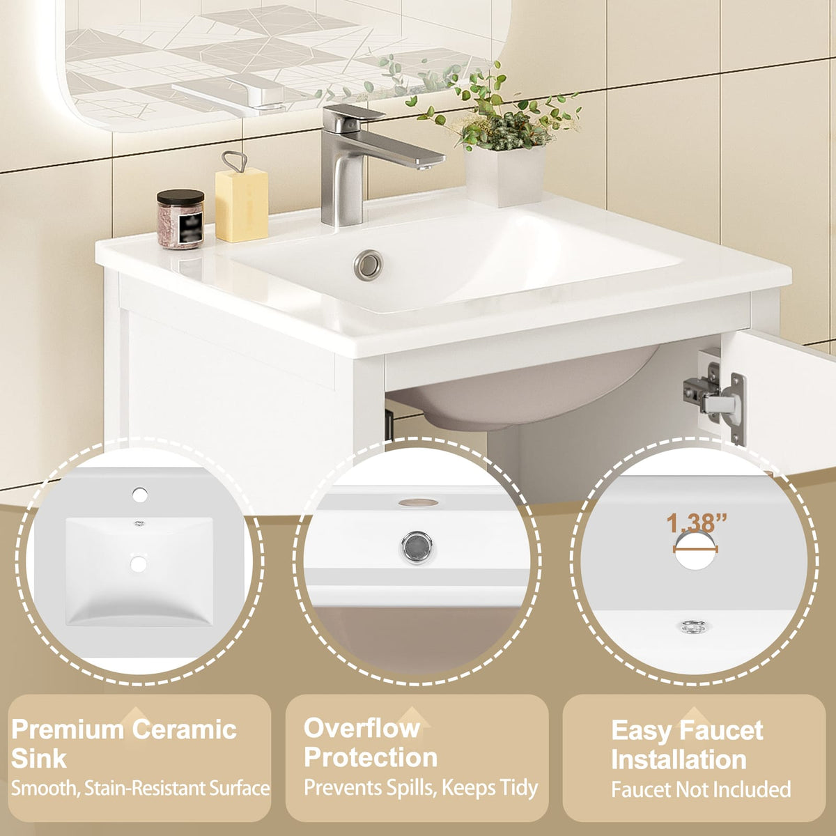 20" White Bathroom Vanity - Modern Storage Sink