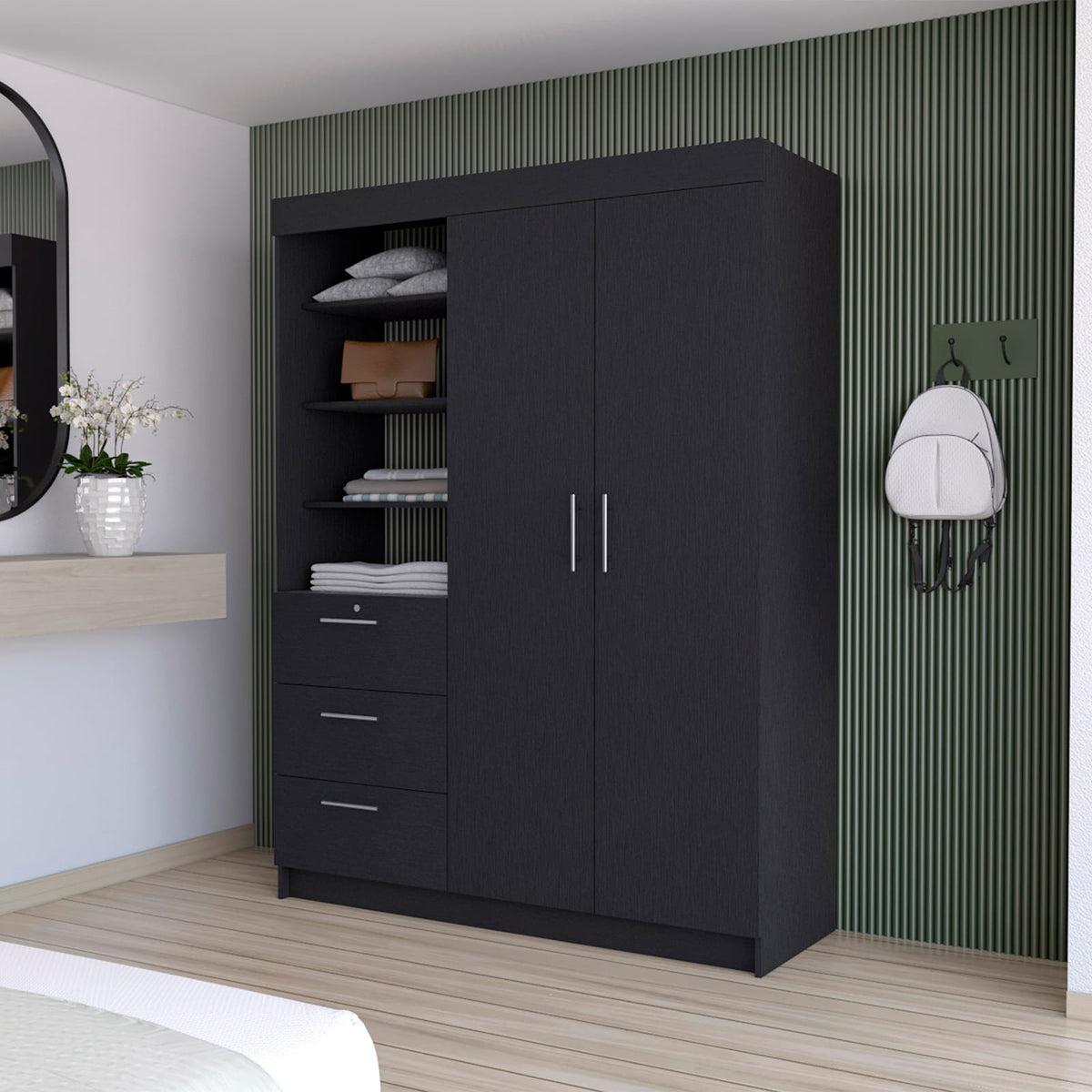 Tempe 3 Drawer Armoire Black Modern Dresser