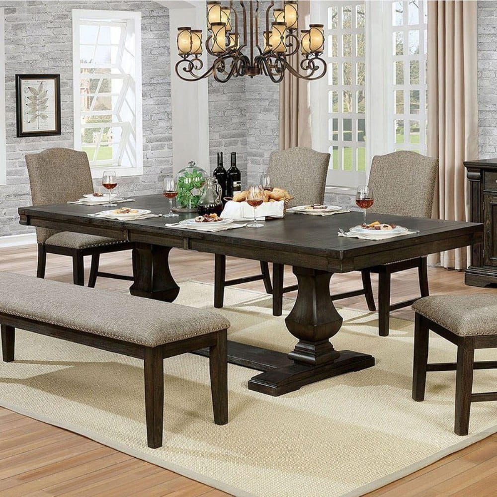 Espresso Solid Wood Dining Table with 18-inch Leaf for Kitchen Storage