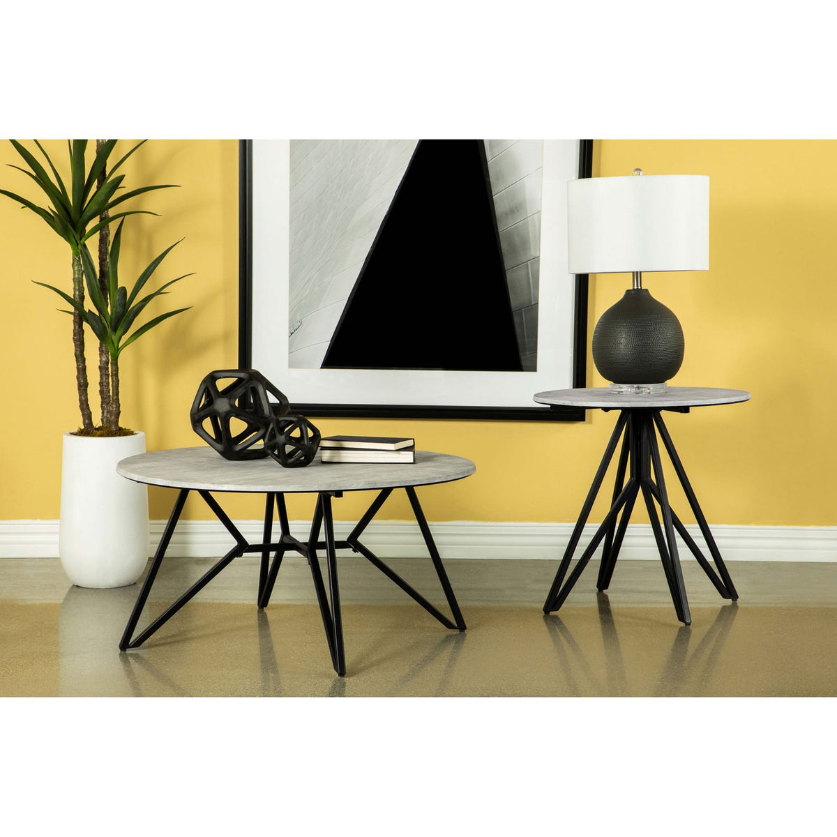 Travis Cement & Gunmetal Round Coffee Table - Modern Living Room Accent