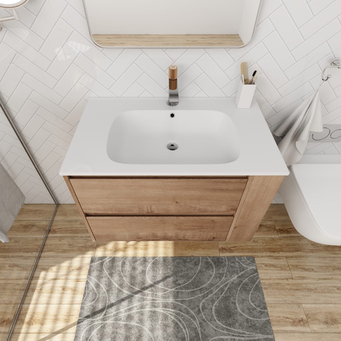 2 Drawer Wall Mounted Bathroom Vanity Cabinet