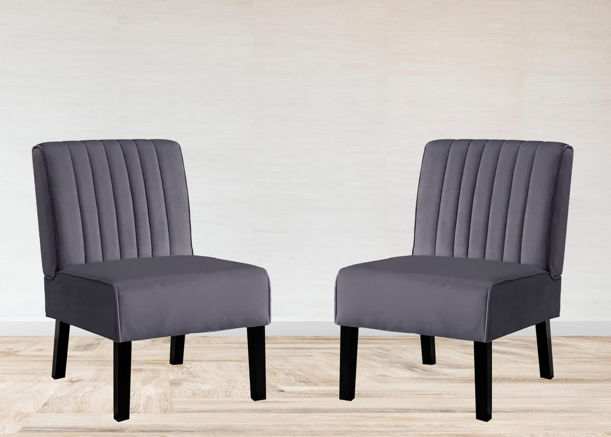 Mid Century Velvet Accent Chairs Set of 2 with Solid Wood Legs, Grey for Living Room